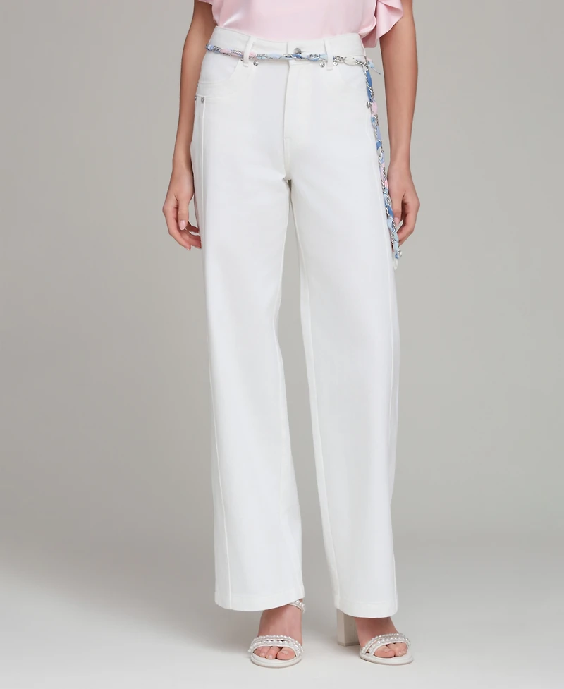 Avec Les Filles Women's Mid-Rise Wide-Leg Cotton Jeans