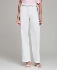 Avec Les Filles Women's Mid-Rise Wide-Leg Cotton Jeans