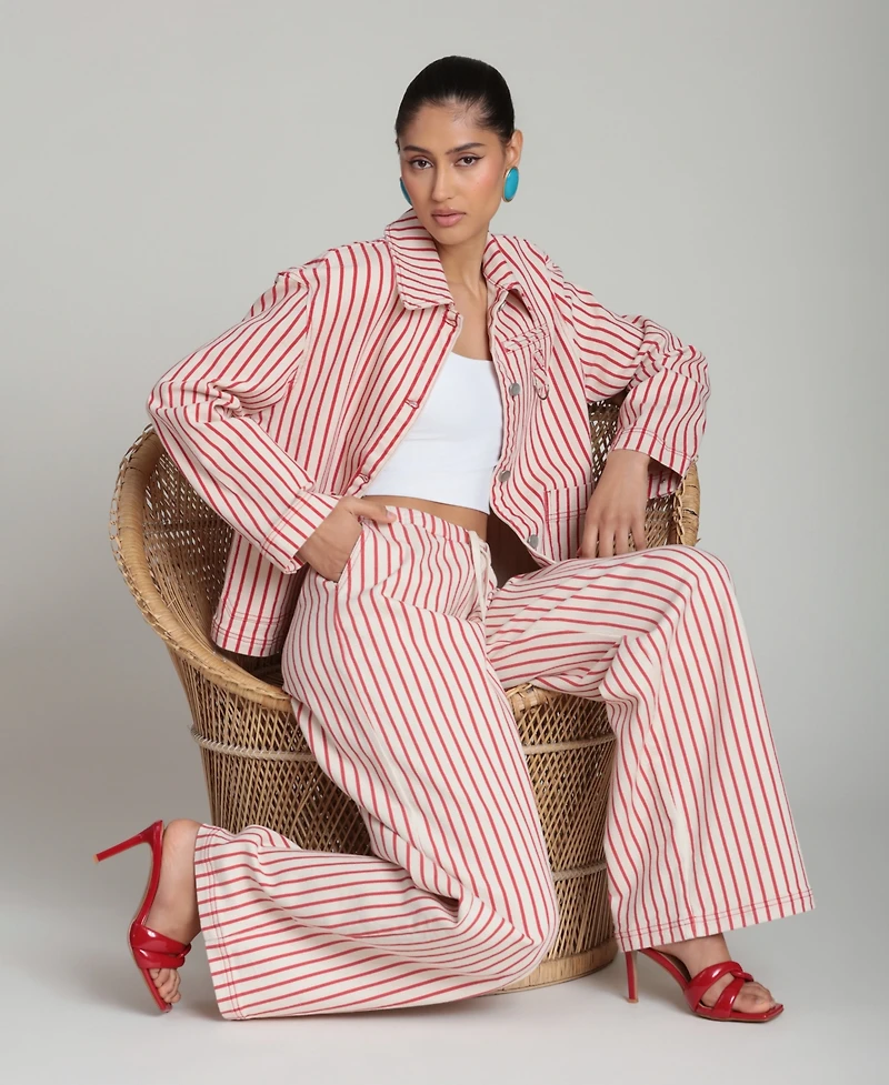 Avec Les Filles Women's Mid-Rise Striped Drawstring Pants
