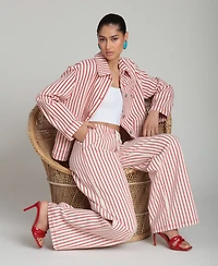 Avec Les Filles Women's Mid-Rise Striped Drawstring Pants