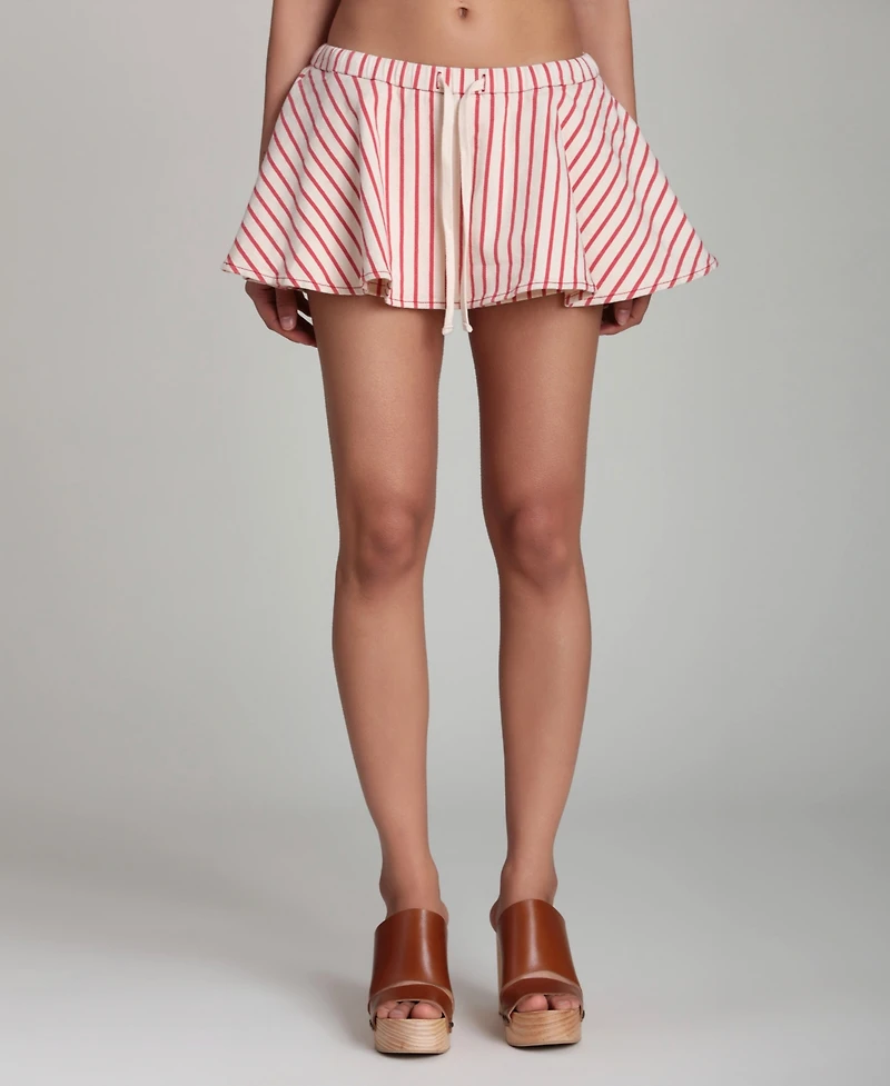 Avec Les Filles Women's Striped Drawstring Mini Skort