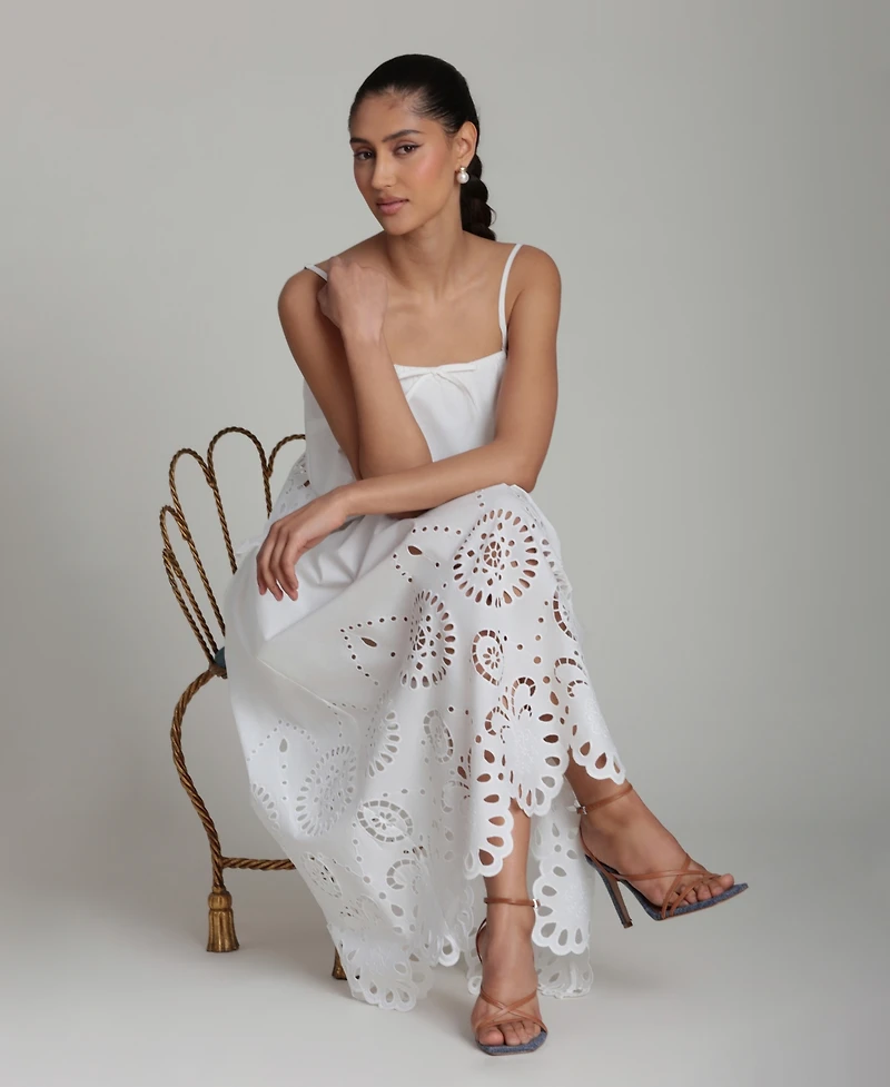 Avec Les Filles Women's Cutwork Detail A-Line Midi Skirt