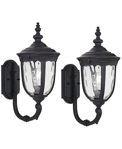 John Timberland Bellagio Vintage Outdoor Wall Light Fixtures Set of 2 Textured Metal 16 1/2" Clear Hammered Glass Post Exterior Barn