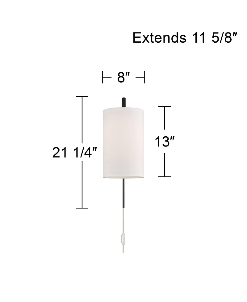 Possini Euro Design Bixby Modern Wall Lamps Set of 2 with Smart Sockets Plug-In 8" Fixture Fabric Shades for Bedroom Reading