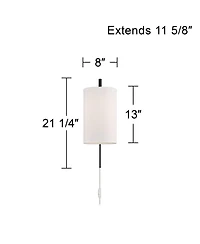 Possini Euro Design Bixby Modern Wall Lamps Set of 2 with Smart Sockets Plug-In 8" Fixture Fabric Shades for Bedroom Reading