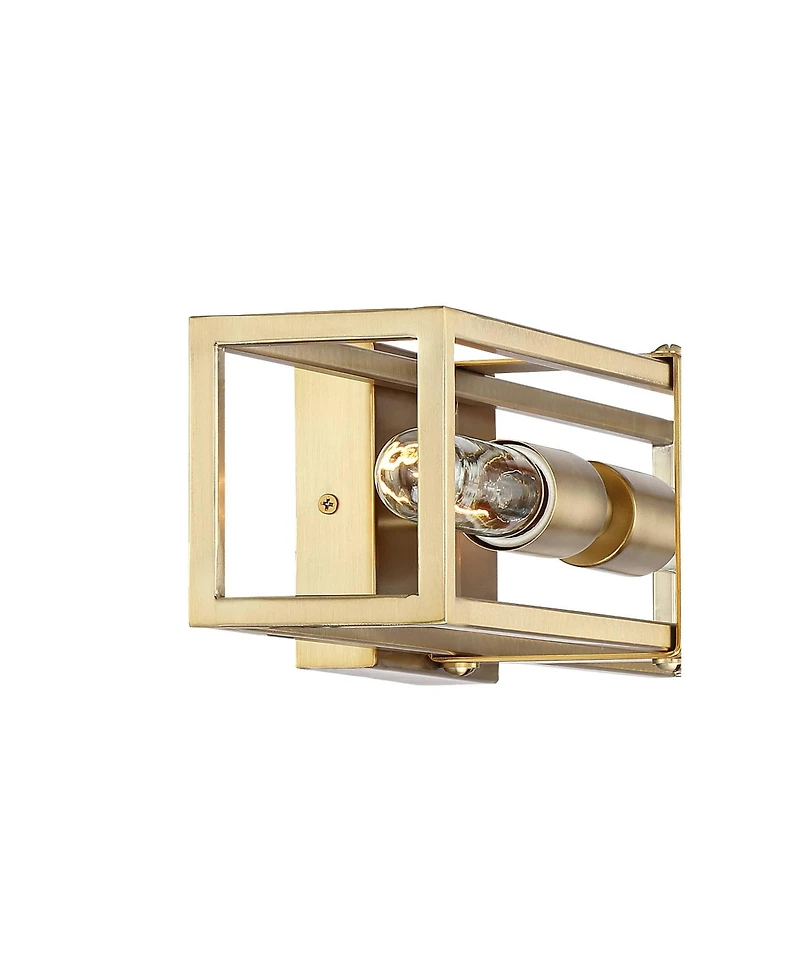 Possini Euro Design Fabian Modern Wall Light Sconces Set of 2 Warm Brass Hardwired 4" 2-Light Fixture Open Rectangular Frame for Bedroom