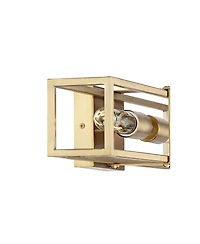 Possini Euro Design Fabian Modern Wall Light Sconces Set of 2 Warm Brass Hardwired 4" 2-Light Fixture Open Rectangular Frame for Bedroom