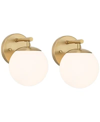Possini Euro Design Meridian Modern Wall Light Sconces Set of 2 Hardwire 6" Fixture Frosted Glass for Bedroom Bathroom