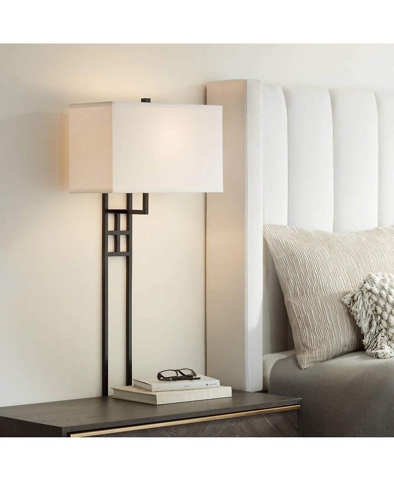 Possini Euro Design Ventano Modern Wall Lamps Set of 2 Plug-In 16" Fixture Linen Fabric Shades for Bedroom Mirror