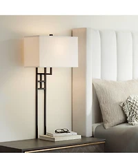 Possini Euro Design Ventano Modern Wall Lamps Set of 2 Plug-In 16" Fixture Linen Fabric Shades for Bedroom Mirror