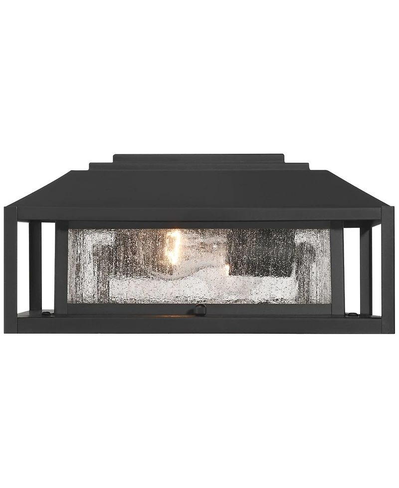 John Timberland Gregor 6" High Modern Outdoor Pier Mount Light Fixture Porch House Set of 2 Weatherproof Black Seeded Glass Shade