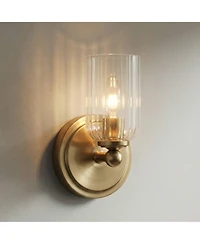 Possini Euro Design Oliver 9 1/4"H Satin Brass and Fluted Glass Wall Sconce