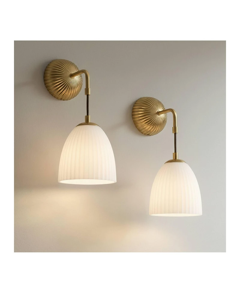 Possini Euro Design Comfrey 15" High Warm Brass and Glass Wall Sconce Set of 2