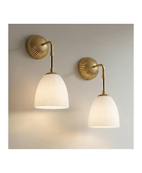 Possini Euro Design Comfrey 15" High Warm Brass and Glass Wall Sconce Set of 2