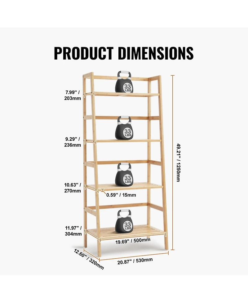 Sugift 4-Tier Bamboo Ladder Shelf Display Rack for Bathroom Bedroom or Office