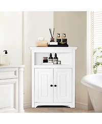 Sugift 32" Corner Storage Cabinet, 3-Tier Freestanding Kitchen Cabinet with Shelves