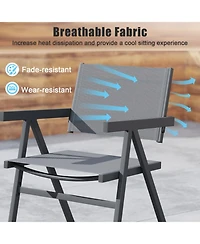 Gouun Outdoor Dining Chairs Set of 2 with Breathable Fabric Seat and Metal Frame