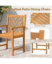 Gouun Acacia Wood Outdoor Dining Chairs Set of 2 with Cross-Pattern Backrest