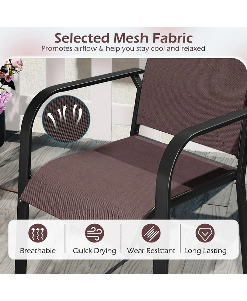 Gouun Stackable Patio Dining Armchairs Set of 6 with Breathable Mesh Fabric