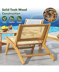 Gouun Teak Wood Dining Chair with Handwoven Rattan Seat and Backrest