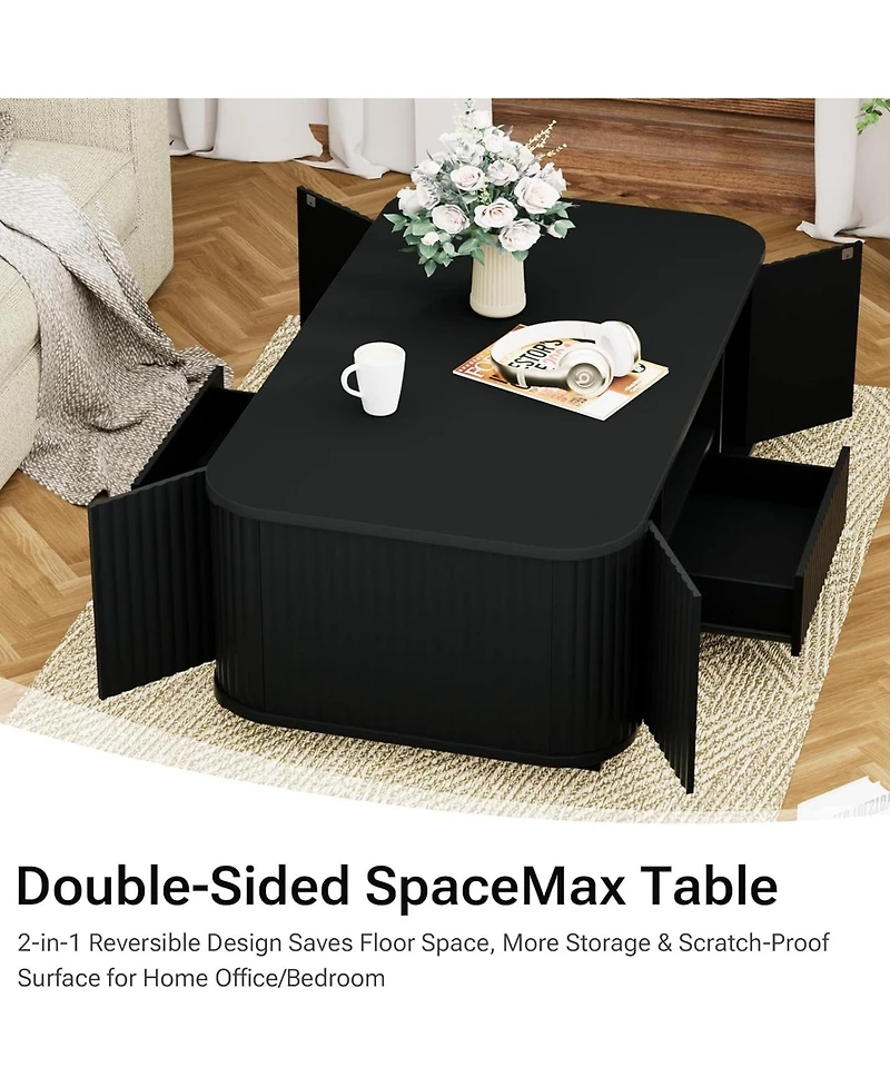 Rainsken 46.5'' Wooden Coffee Table with Fluted Design