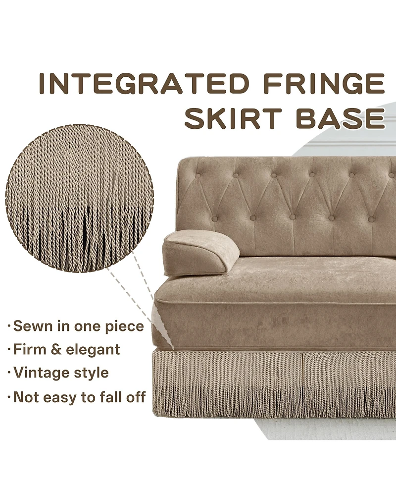 Rainsken 77" Mid-Century Velvet Loveseat Sofa, Stylish 2-Seater Couch with Button Tufted Detailing and Floor-Grazing Tassel Skirt for Living Room