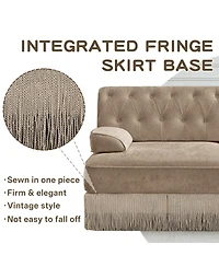 Rainsken 77" Mid-Century Velvet Loveseat Sofa, Stylish 2-Seater Couch with Button Tufted Detailing and Floor-Grazing Tassel Skirt for Living Room