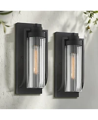 Possini Euro Design Bogota Modern Outdoor Wall Light Fixtures Set of 2 Textured 15 1/2" Clear Ribbed Glass for Post Exterior Barn