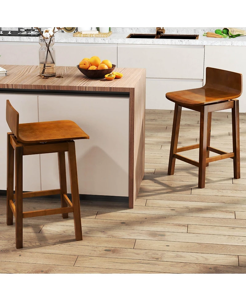 Costway 24.5 Counter Height Bar Stools with Footrest Solid Rubber Wood Legs