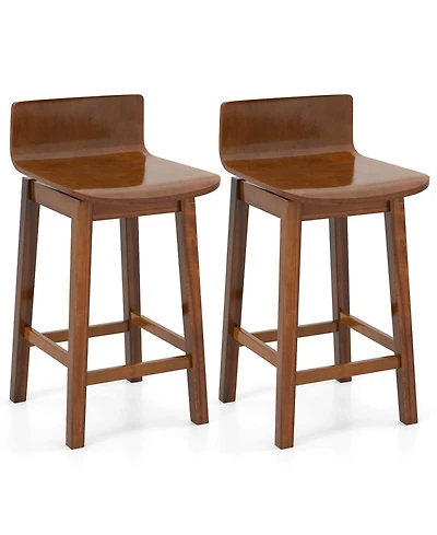 Costway 24.5 Counter Height Bar Stools with Footrest Solid Rubber Wood Legs