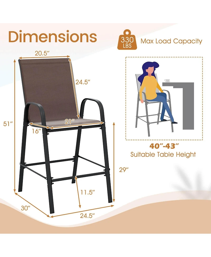Costway Outdoor Bar Stools Fabric Height with Armrests and Footrest