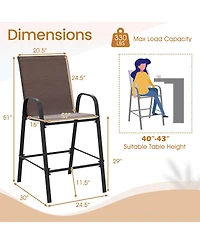 Costway Outdoor Bar Stools Fabric Height with Armrests and Footrest