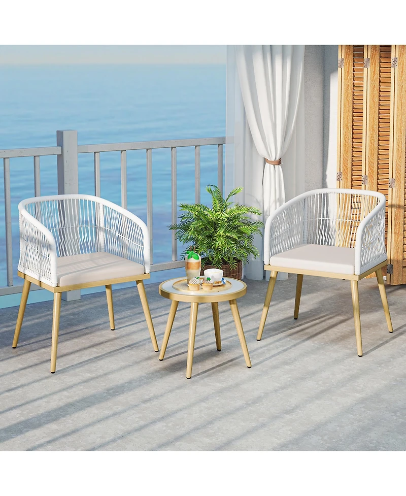 Gymax 3 Pieces Patio Bistro Set Outdoor Pe Wicker Conversation Furniture Set