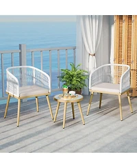 Gymax 3 Pieces Patio Bistro Set Outdoor Pe Wicker Conversation Furniture Set