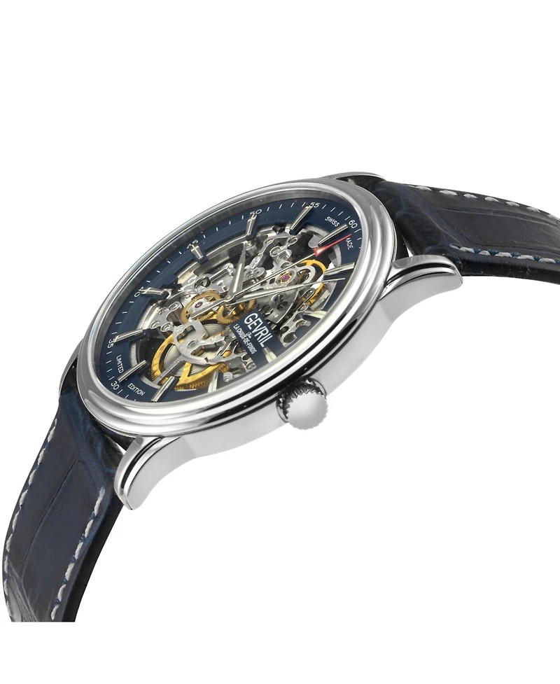 Gevril Men's Five Points Swiss Automatic Italian Leather Strap Watch