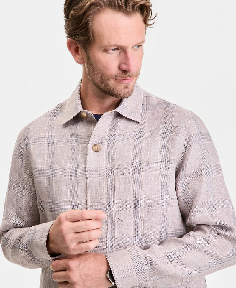Club Room Men's Dash Plaid Linen Overshirt, Macy's Exclusive - Yd