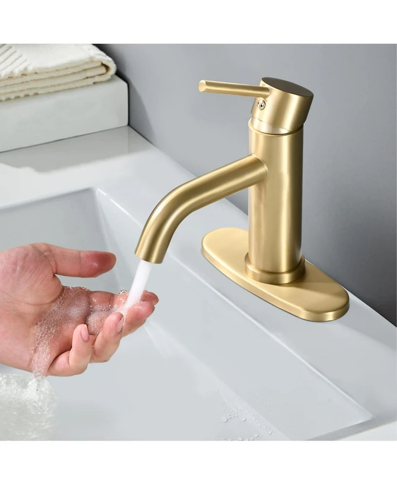Busdays Brushed Stainless Steel Bathroom Faucet Universal 1 or 3 Hole Ada Compliant 6.57 Inch High Waterfall Spout