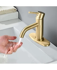Busdays Brushed Stainless Steel Bathroom Faucet Universal 1 or 3 Hole Ada Compliant 6.57 Inch High Waterfall Spout