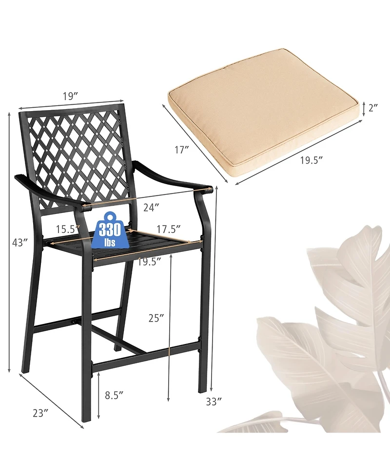 Costway 4pieces Patio Bar Stool Counter Height Cushioned Chair Armrest Garden Deck
