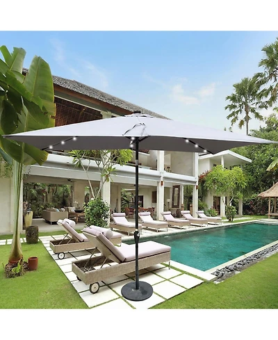 Clihome 10 x 6.5t Rectangular Patio Solar Led Lighted Outdoor Umbrellas with Crank and Push Button Tilt