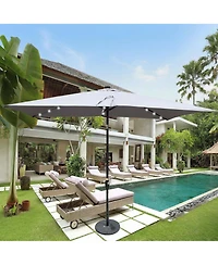 Clihome 10 x 6.5t Rectangular Patio Solar Led Lighted Outdoor Umbrellas with Crank and Push Button Tilt