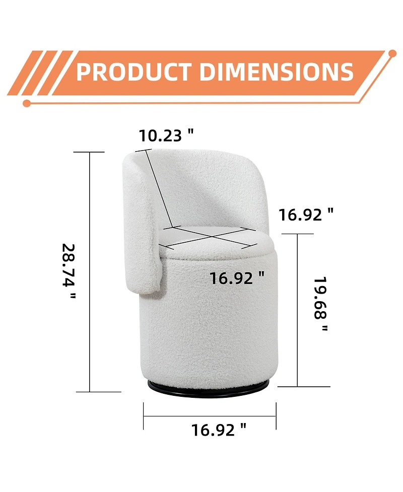 Rainsken 360 Swivel Vanity Chair, Soft Padded Makeup Stool, Multifunctional Dressing Chair with Storage, Free Cat Bed Stool Included