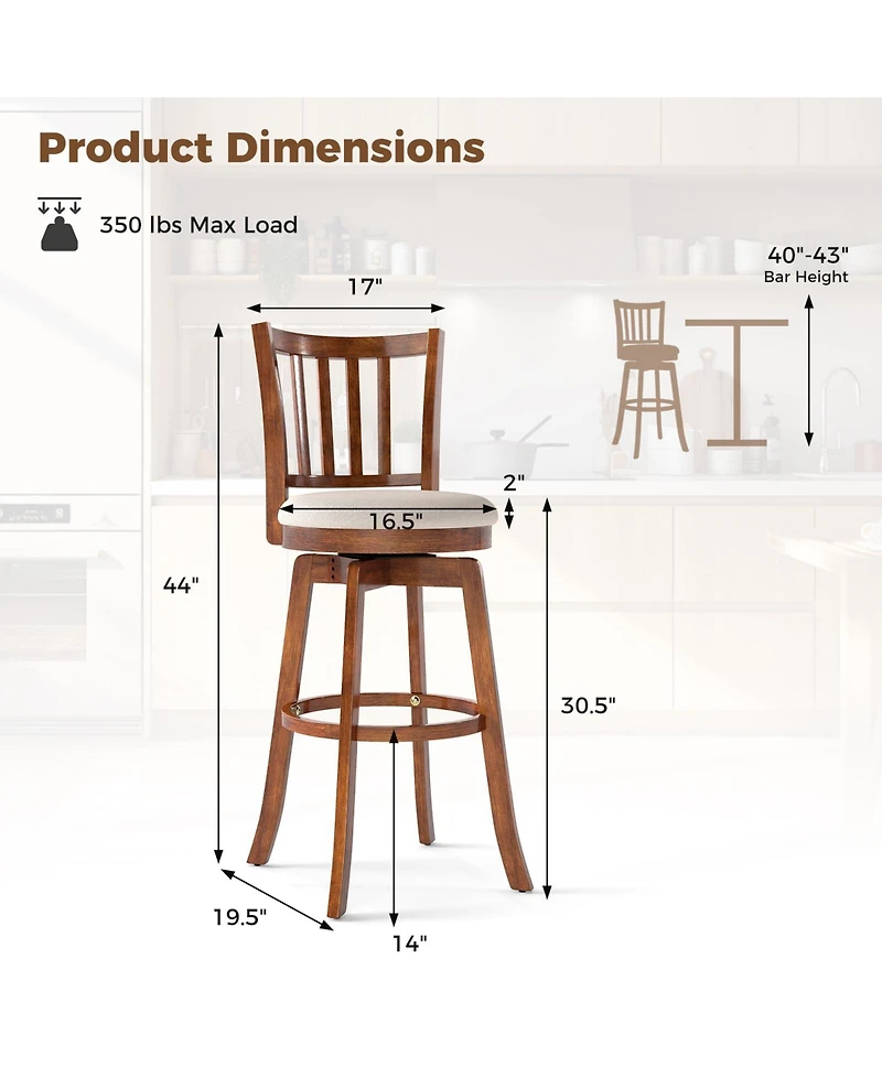 Gymax 30.5'' Swivel Barstools Set of 4 with Backrest and Upholstered Seat Footrest for Pub