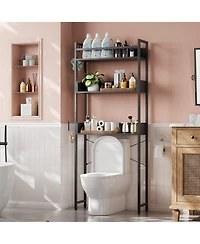 homfan Space-Saving 3-Tier Over Toilet Storage Rack - Freestanding Wooden Bathroom Organizer with Open Shelves and Basket