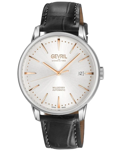 Gevril Men's Mulberry Swiss Automatic Italian Leather Strap Watch