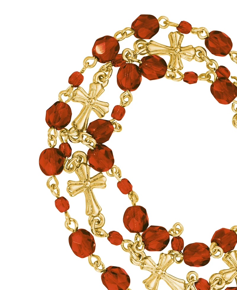 Symbols of Faith 14K Gold-Dipped Red 3-Row Bead and Cross Toggle Bracelet