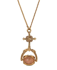 Symbols of Faith 14K Gold Dipped Cross Spinner Three Color Semi Precious Stones 30" Necklace