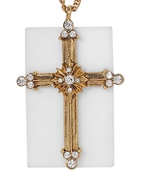 Symbols of Faith 14K Gold Dipped White Real Quartz Stone Crystal Cross 28" Necklace