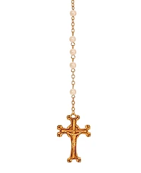 Symbols of Faith 14K Gold Dipped Crucifix Faux Pearl Glass Bead Rosary Necklace
