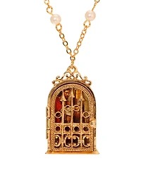 Symbols of Faith Gold Tone Jesus Decal Locket Faux Pearl Chain Necklace